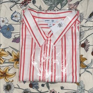 Old Navy Red and White Striped Classic Button Down